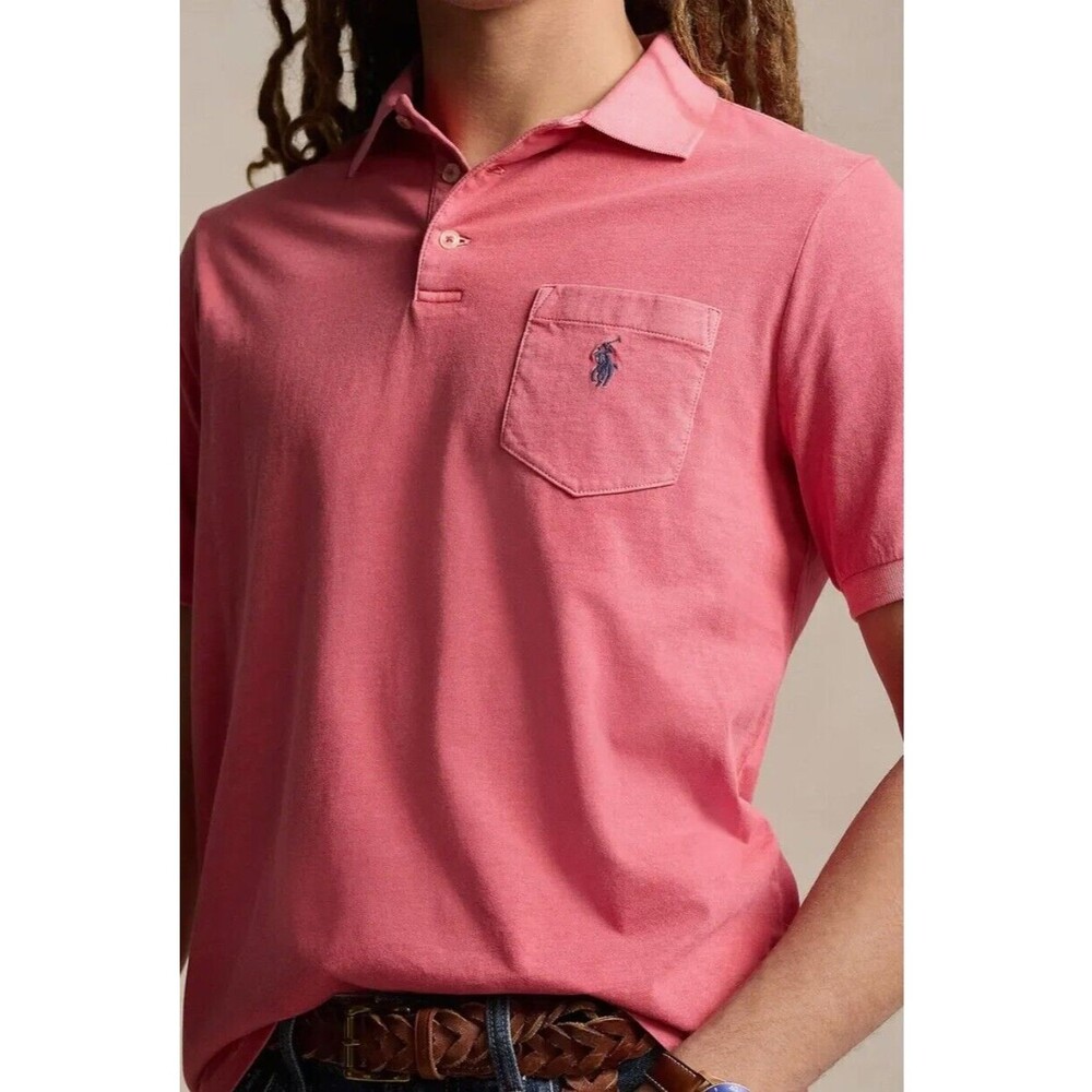 ralph lauren polo shirt men M Red Shortsleeve Cotton Pullover Customfit @J2